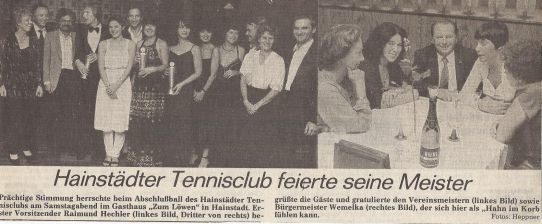 Zeitungsartikel: Hainstädter Tennisclub Feier seine Meister